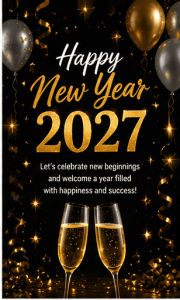 Happy New Year 2027 champagne celebration