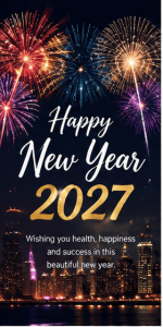 Happy New Year 2027 sparkling fireworks