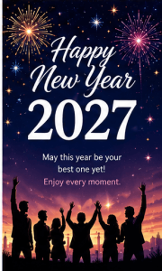 Happy New Year 2027 blue theme wallpaper