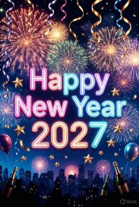 Happy New Year 2027 greetings card with stars