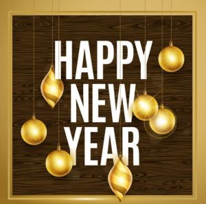 Golden balloons and fireworks welcoming the new year