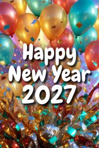 happy new year 2027 with golden ballons images
