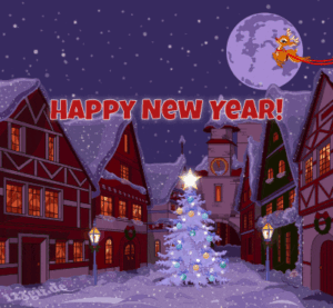New Year celebration with colorful fireworks and lights